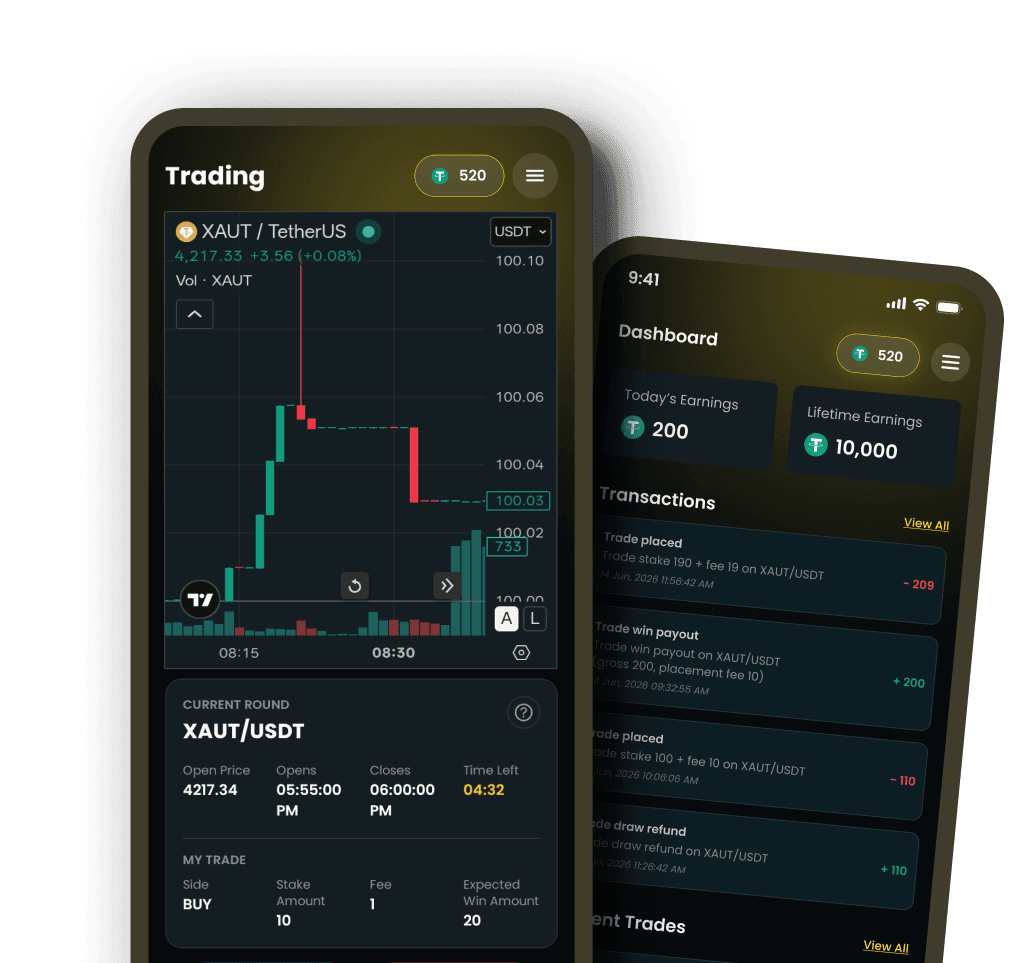 V Trade app trading and dashboard screens